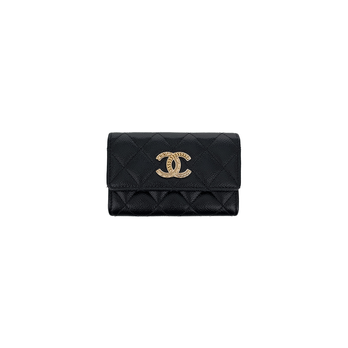 IT4L4T8BEHDH Chanel CC Logo Black Caviar Card Holder with Gold Hardware