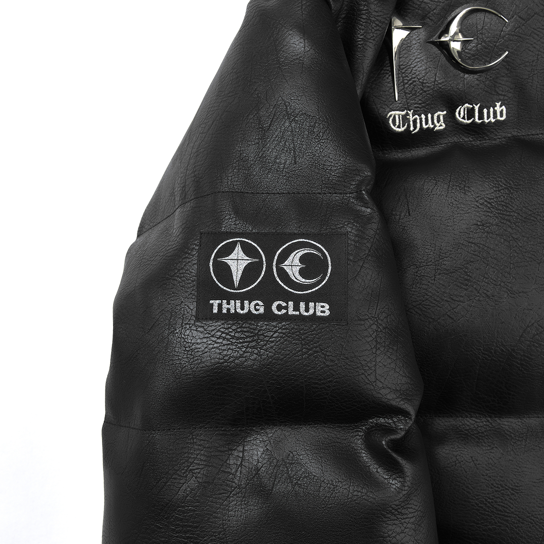 떠그 클럽 레더 퍼퍼 자켓 블랙 (덕 다운)(Thug Club Leather Puffer Jacket Black (Duck Down)) - 4
