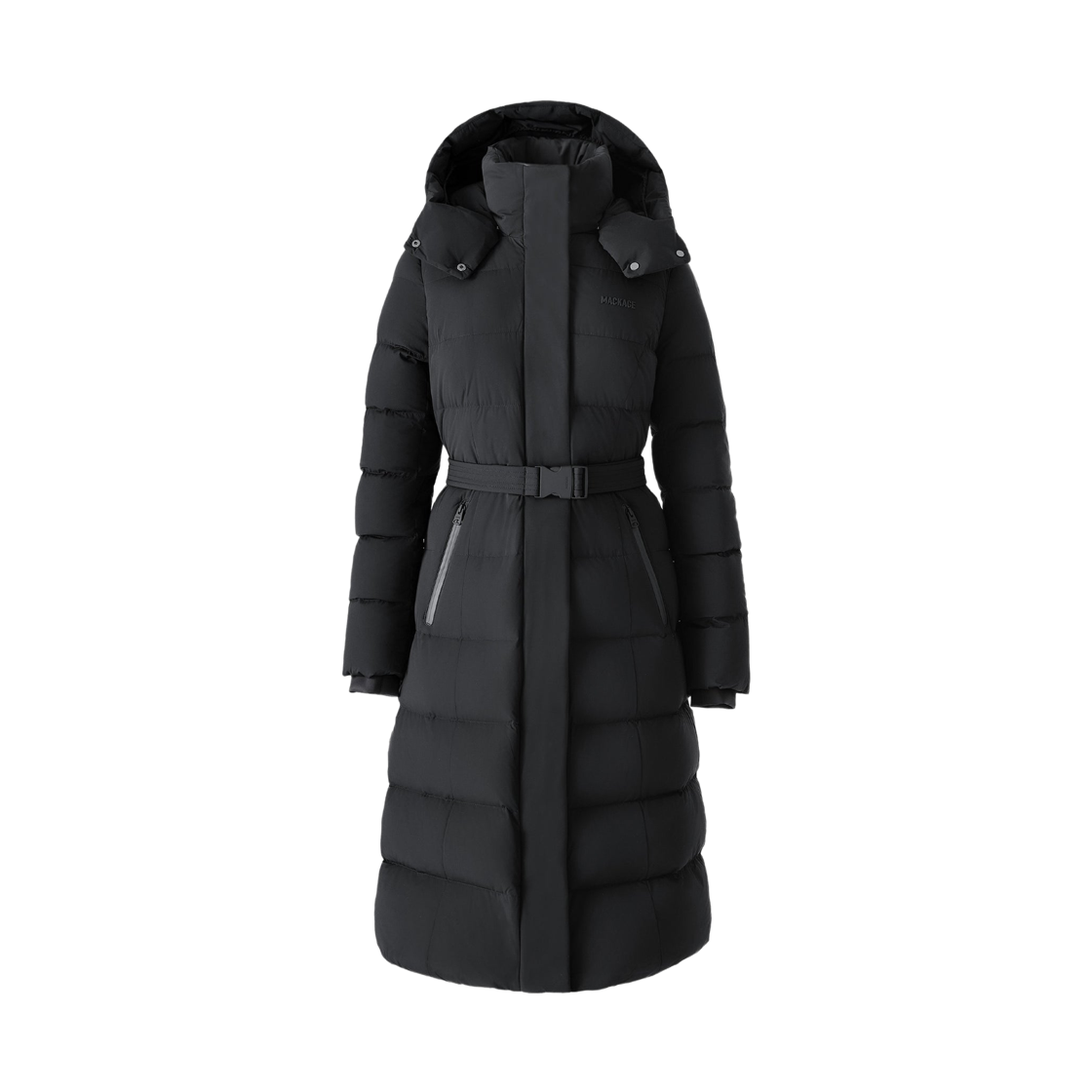 (W) 맥카지 코랄리아 시티 스톰 바이저 벨트 리사이클드 다운 코트 벨트((W) Mackage Coralia-City Recycled Down Coat with Storm Visor and Belt Black)