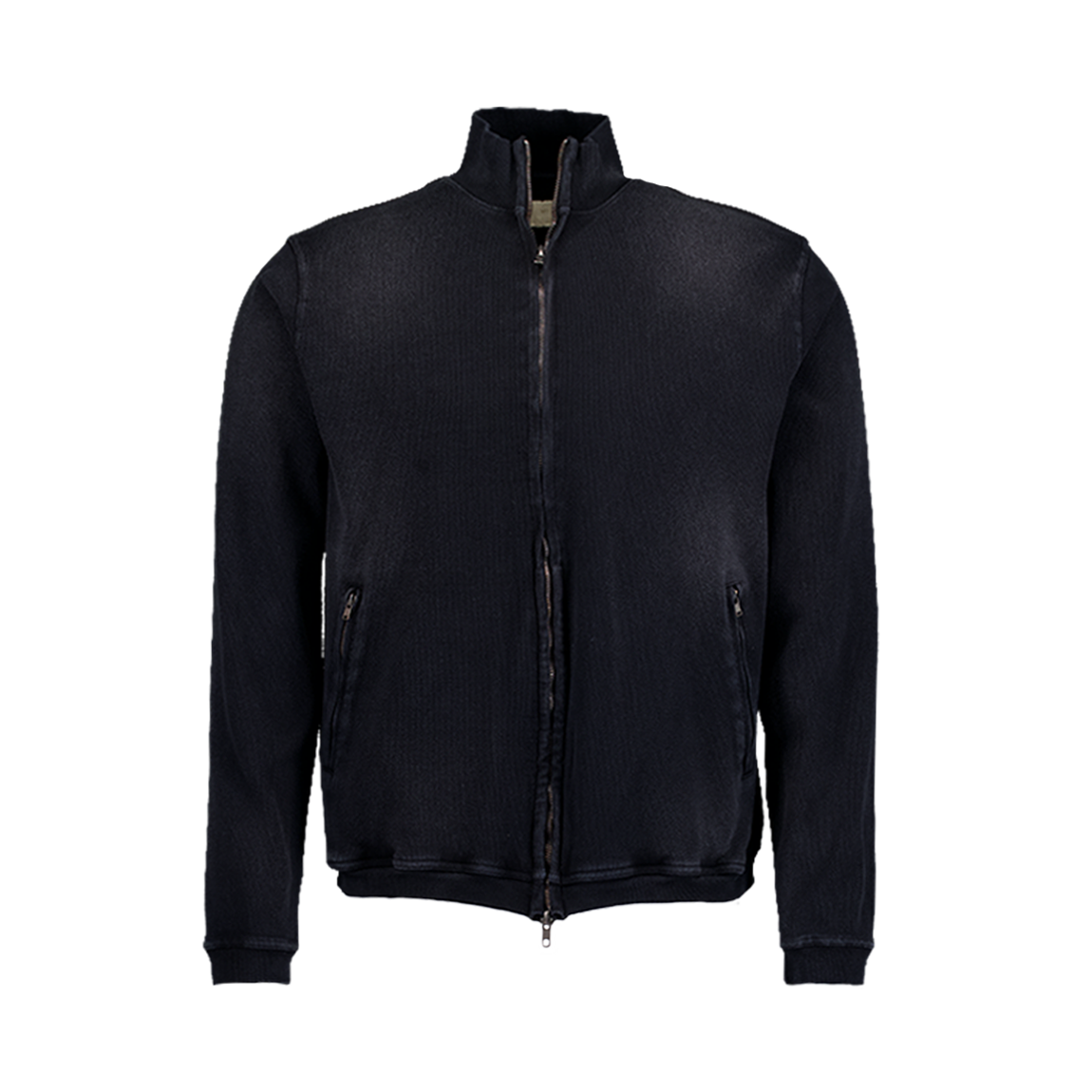 언더마이카 무.156 클래식 로고 브러시 워시드 립드 목 넥 집업 워시드 블랙