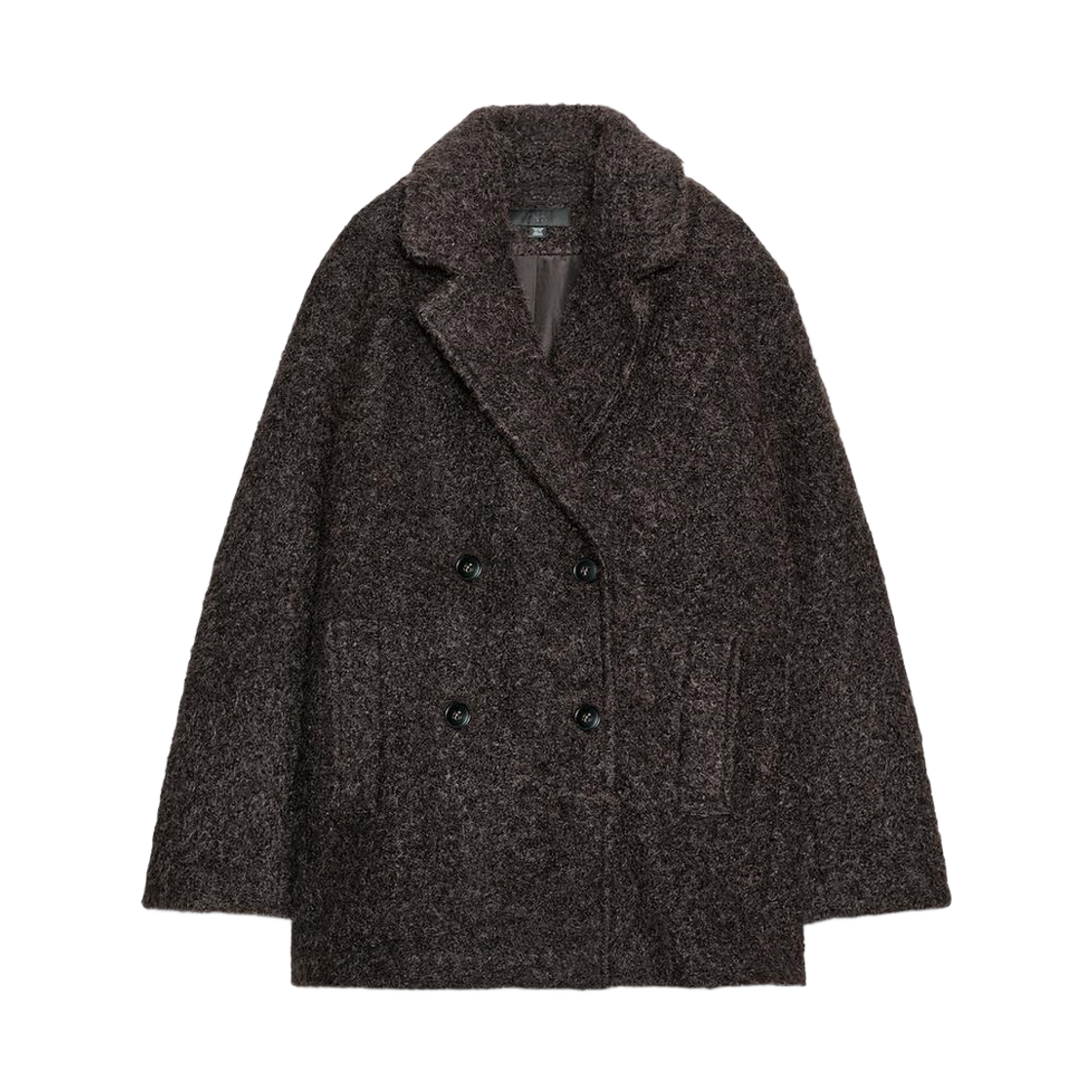 (W) 자라 부클 더블 브레스티드 세미 롱 코트 다크 브라운((W) Zara Boucle Double-Breasted Semi Long Coat Dark Brown) - 1