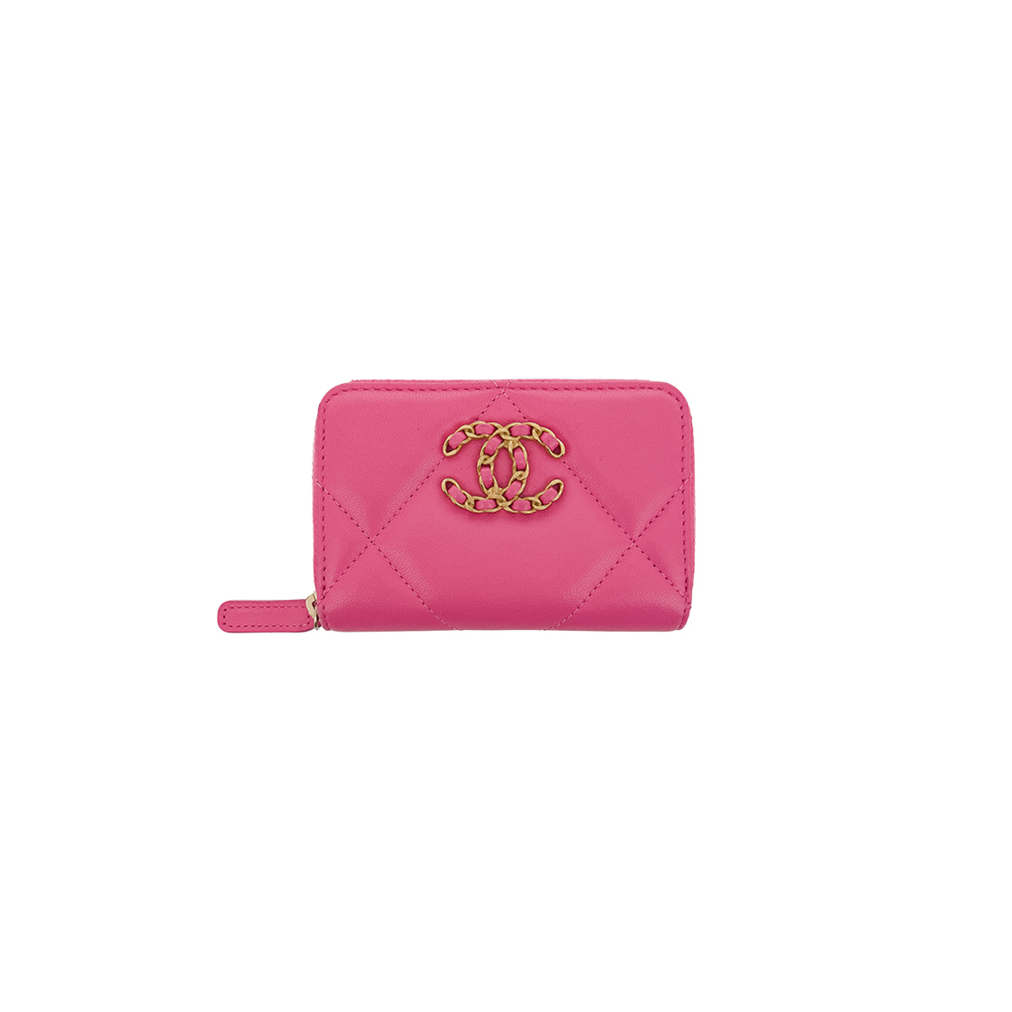 IT97KE6PMWP9 Chanel CC Logo Zip Card Holder in Coral Pink Vintage Lambskin (5ET2125)