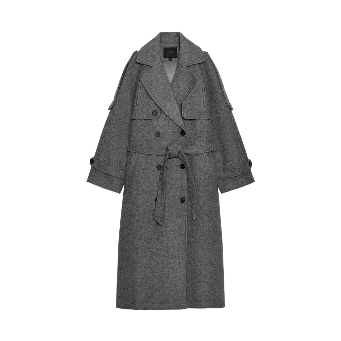 (W) 자라 벨트 더블 브레스티드 코트 그레이((W) Zara Belt Double-Breasted Coat Grey) - 1