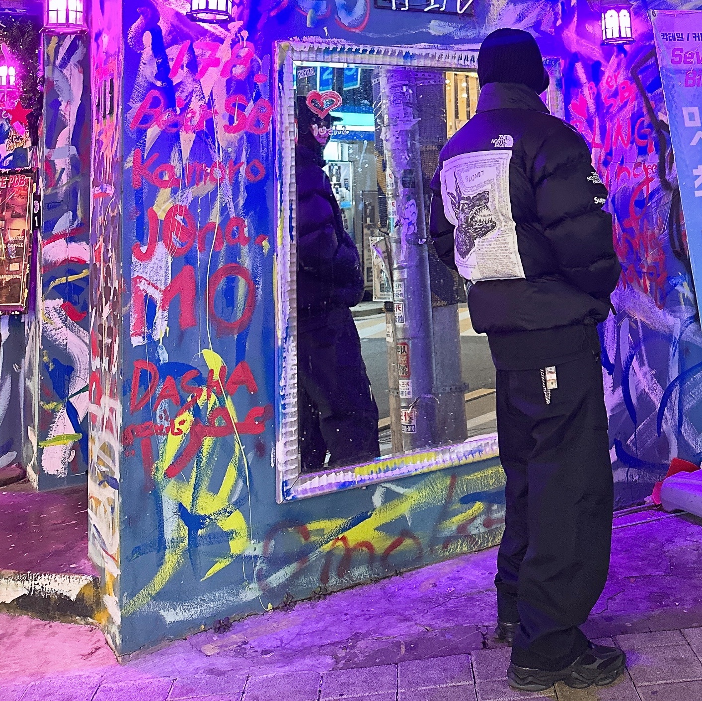 Supreme x The North Face Nuptse Jacket Black - 24FW, Supreme Gore-Tex Cargo Pants Black - 23FW 착용 스타일