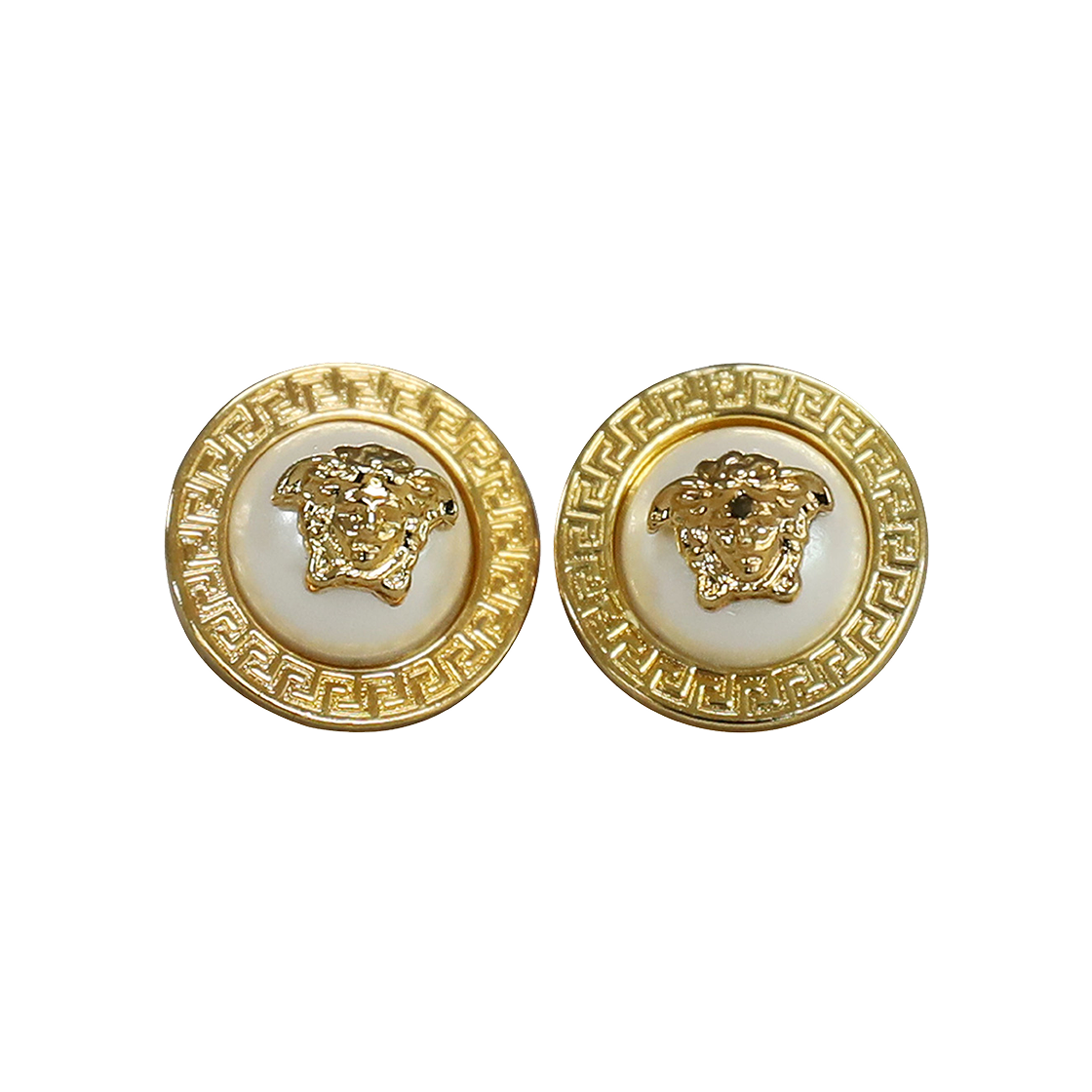 1006803-1A05105-4J040 Versace Medusa Greca Pearl Earrings Gold