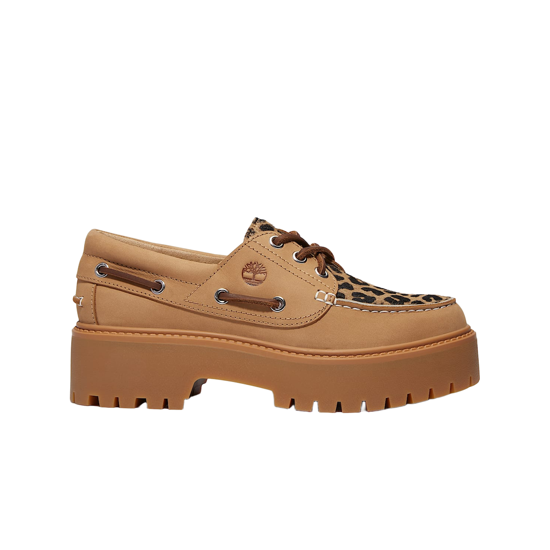 (W) 팀버랜드 스톤 스트릿 플랫폼 보트 슈즈 레오파드 프린트 베이지 누벅((W) Timberland Stone Street Platform Boat Shoes Leopard Print Beige Nubuck) - 1