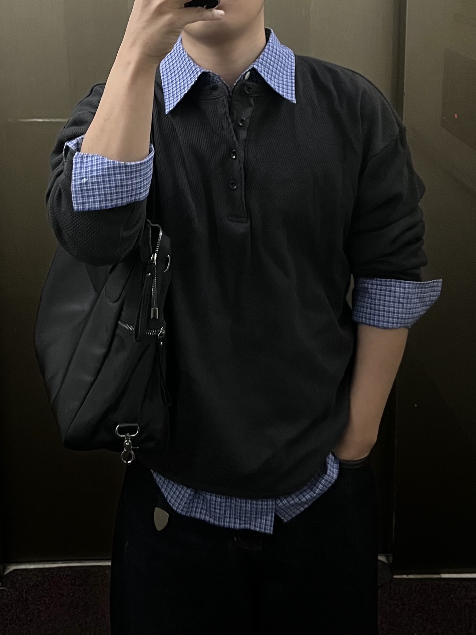 noun Pique Henley T-Shirts Charcoal, noun Daily Shirts Blue 착용 스타일 - 2