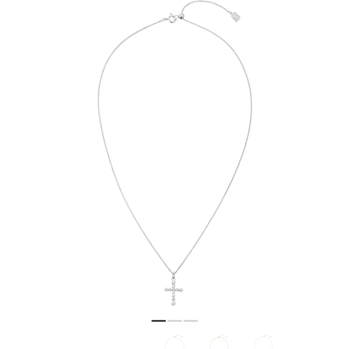 NUMBERING #3729 mini Gradient Cross Necklace White 착용 스타일