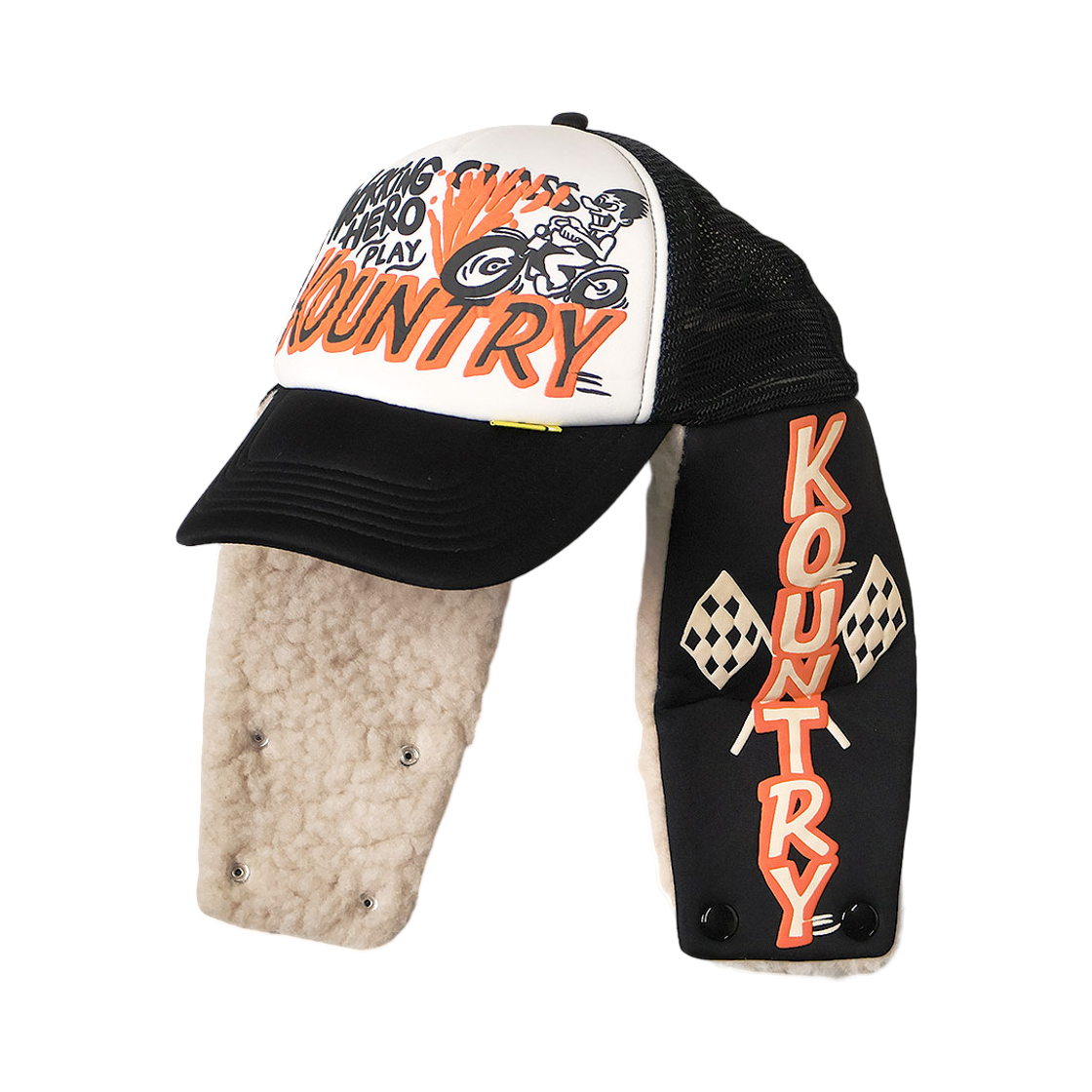 K2512XH824 Kapital Country Racer Lumber Truck Cap Kountry Flag White Black