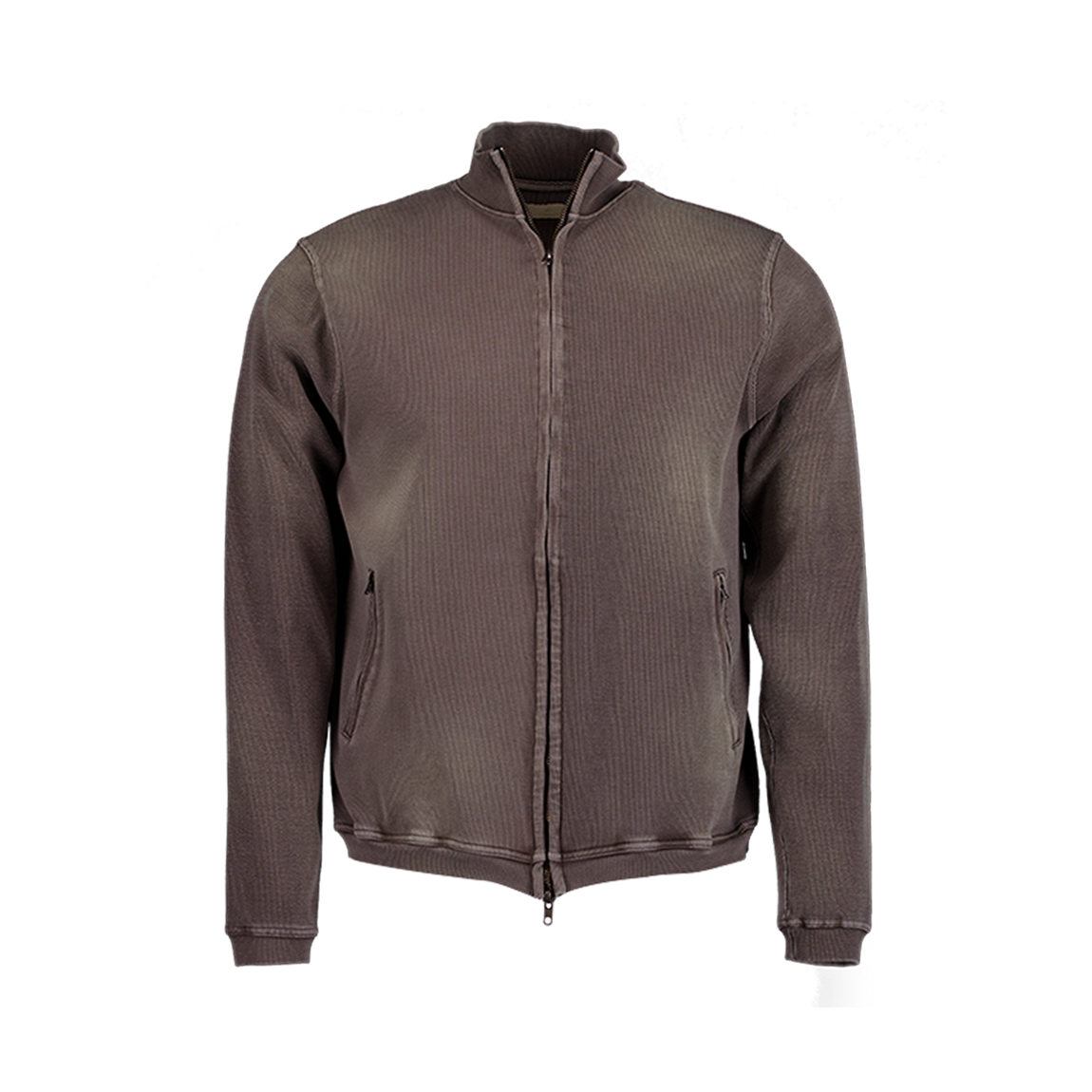 언더마이카 무.156 클래식 로고 브러시 워시드 립드 목 넥 집업 워시드 모카