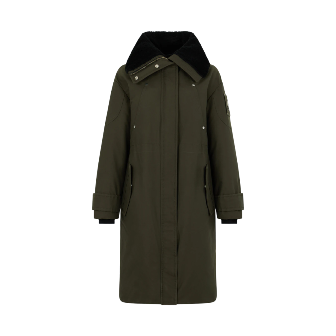 (W) 무스너클 오리지널 스톰 셔링 트림 파카 다크 올리브 블랙((W) Moose Knuckles Original Storm Shearling Trim Parka Dark Olive Black) - 1