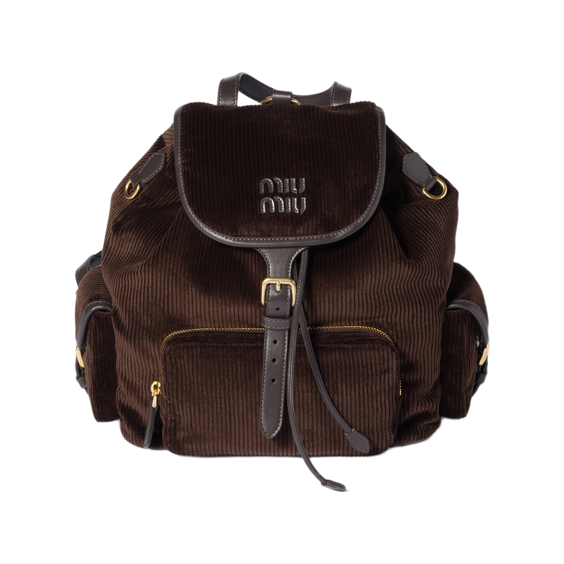 5BZ042-AF81-F0192 Miu Miu Corduroy Backpack Ebony