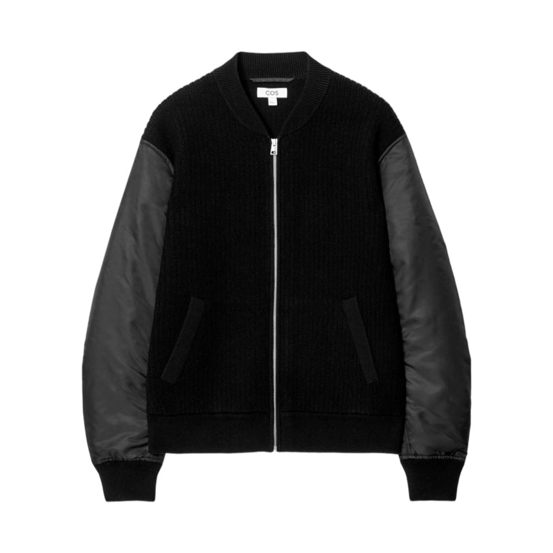 1256564001 COS Panelled Merino Wool Bomber Jacket Black