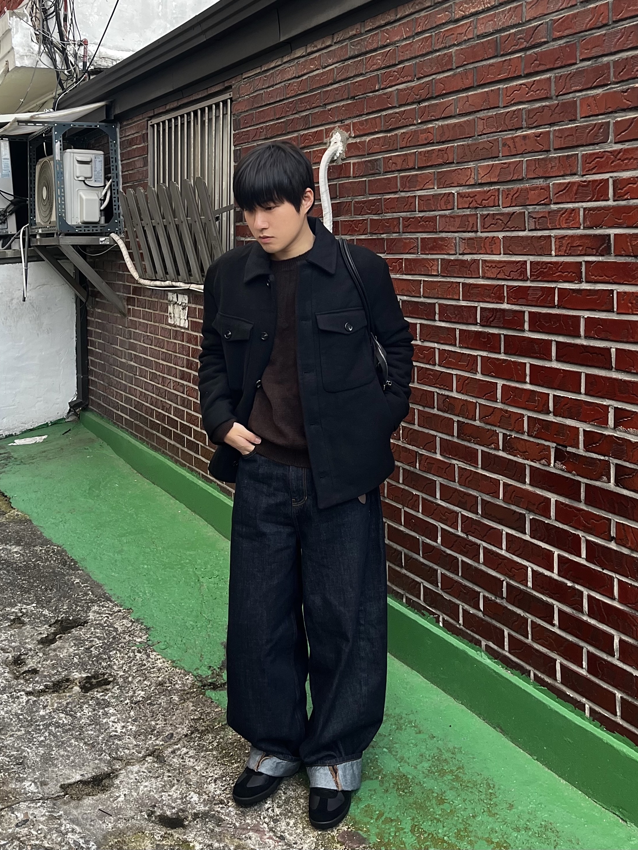 noun Wide Curved Denim Pants One Washed 착용 스타일 - 3