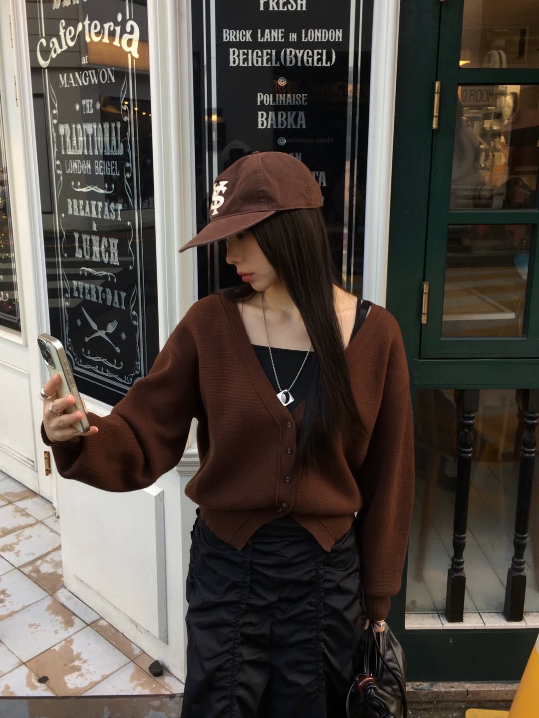 Sunday Ceremony Sy Logo 5 Panel Cotton Cap - Brown 착용 스타일 - 2
