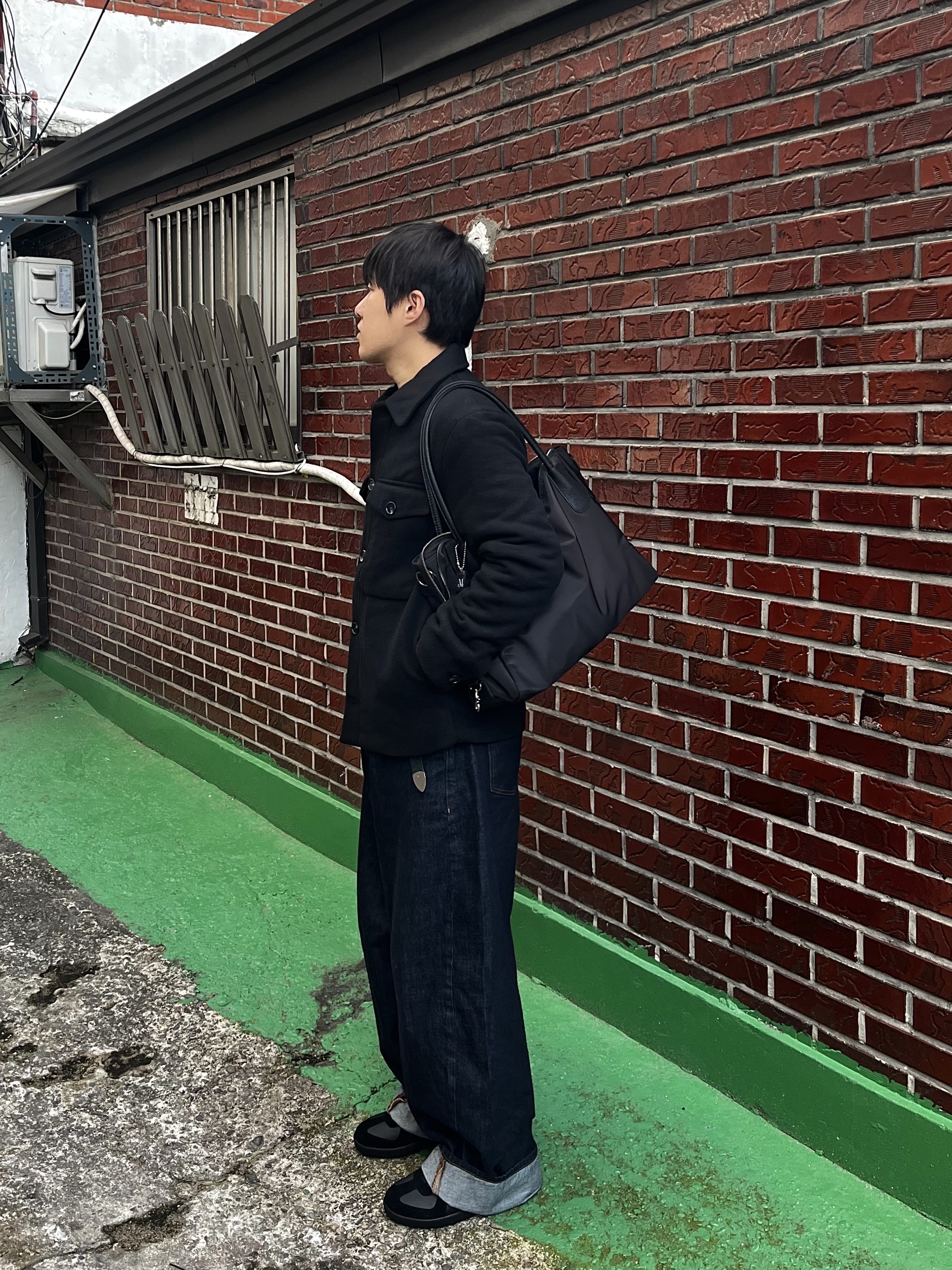 noun Wide Curved Denim Pants One Washed 착용 스타일 - 2