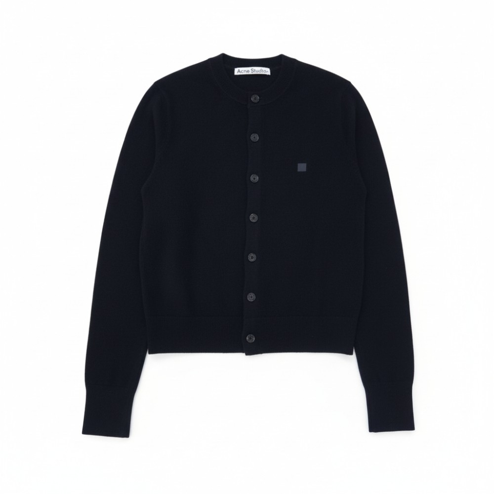 A60634 900 [15%쿠폰]Acne Studios Logo Face Patch Crewneck Cardigan Black