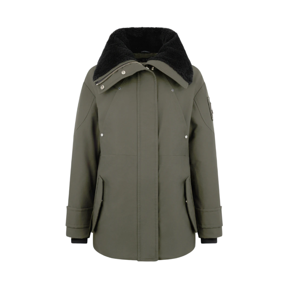 (W) 무스너클 오리지널 오로라 셔링 트림 자켓 다크 올리브 블랙((W) Moose Knuckles Original Aurora Shearling Trim Jacket Dark Olive Black) - 1