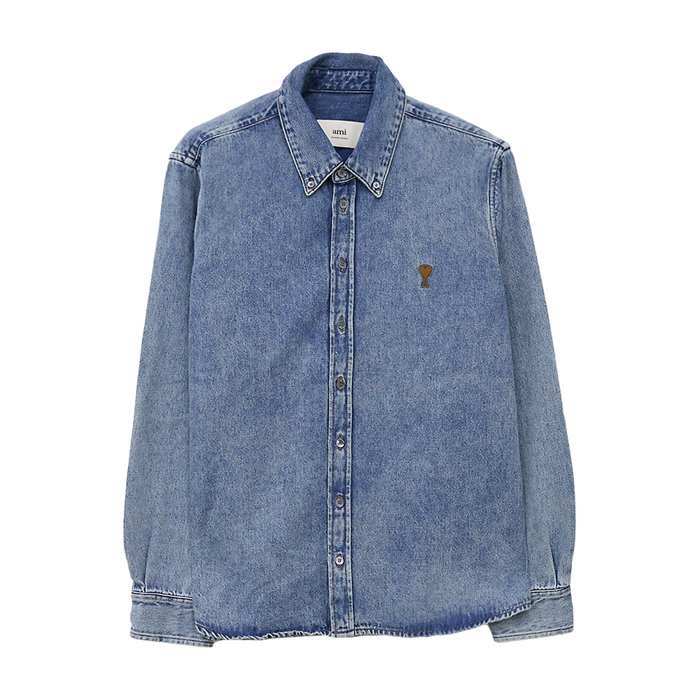 USH786 DE0056 480 [15%쿠폰]Ami Small Heart Logo Denim Shirt Blue