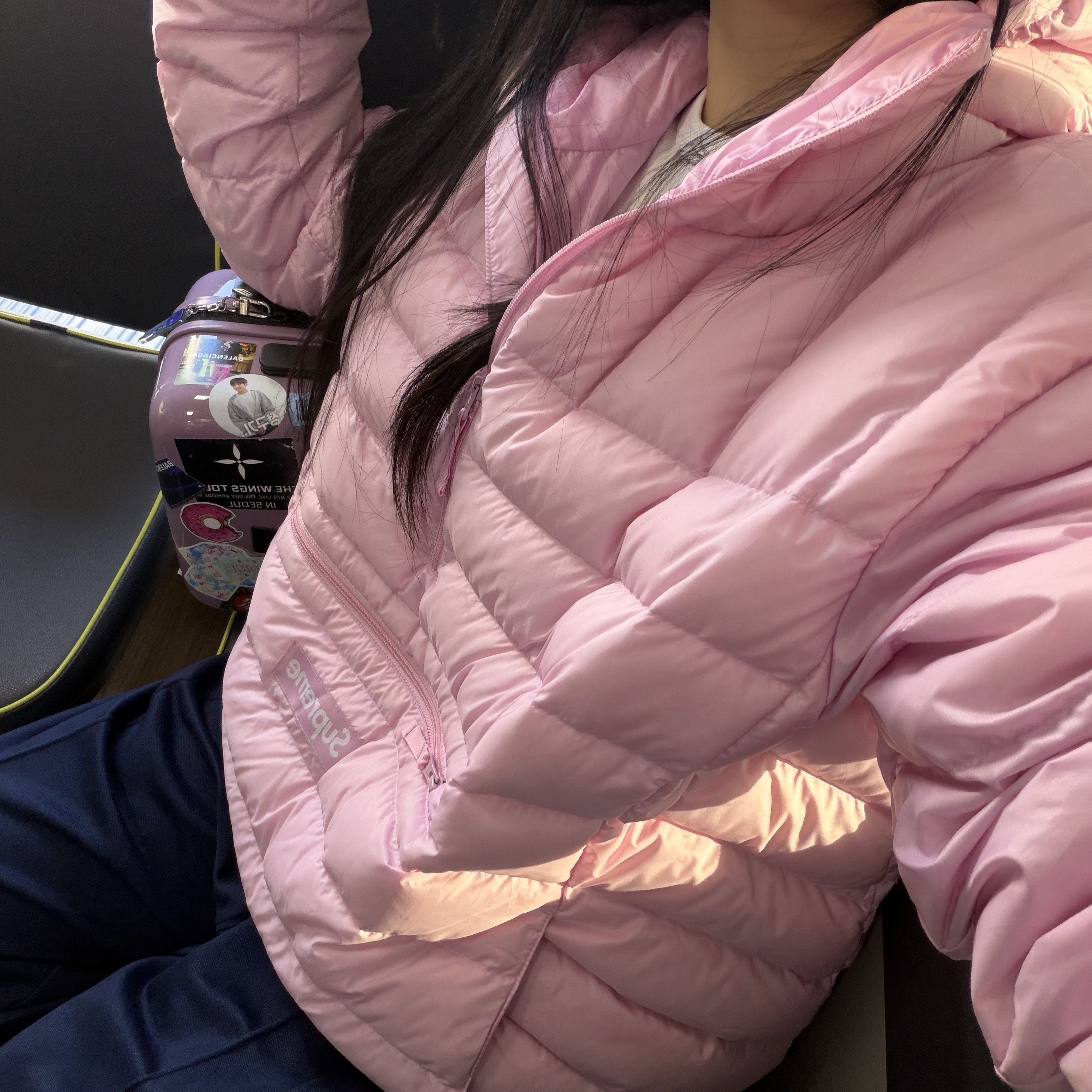 Supreme Micro Down Half Zip Hooded Pullover Light Pink - 25FW 착용 스타일