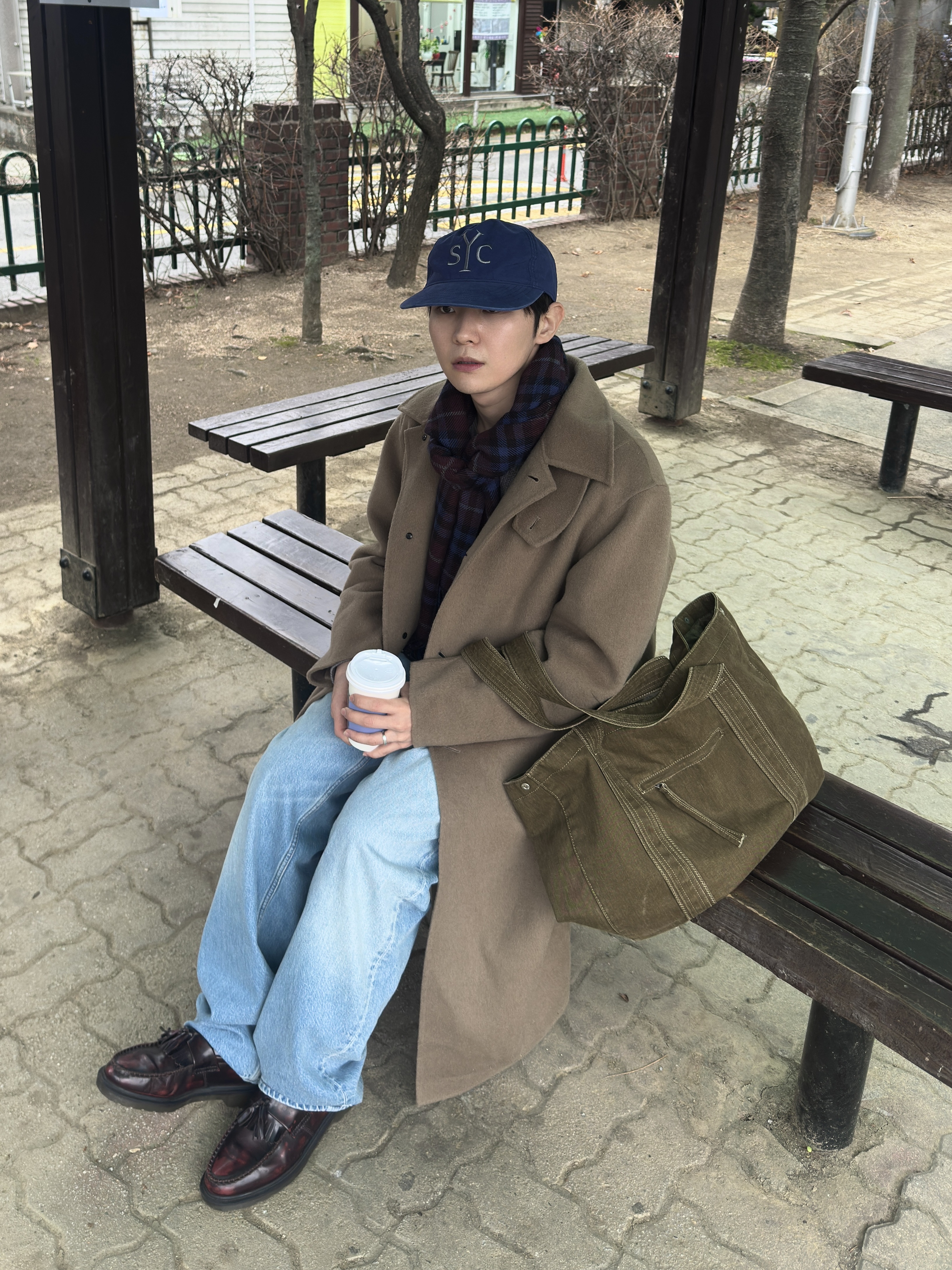Sunday Ceremony Syc Logo 5 Panel Cotton Cap - Blue 착용 스타일 - 1
