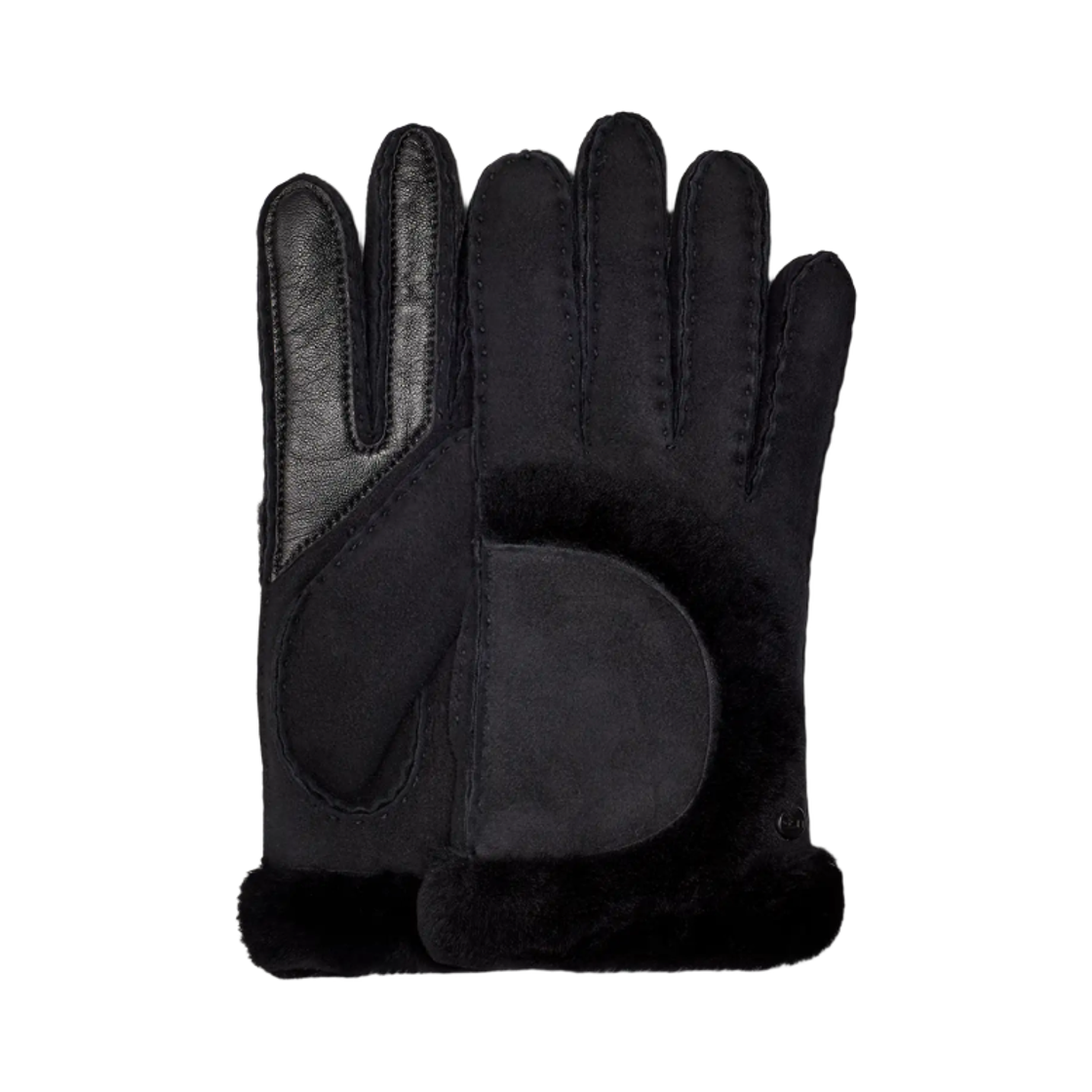 20027-BLK (W) UGG Sheepskin Exposed Seam Gloves Black