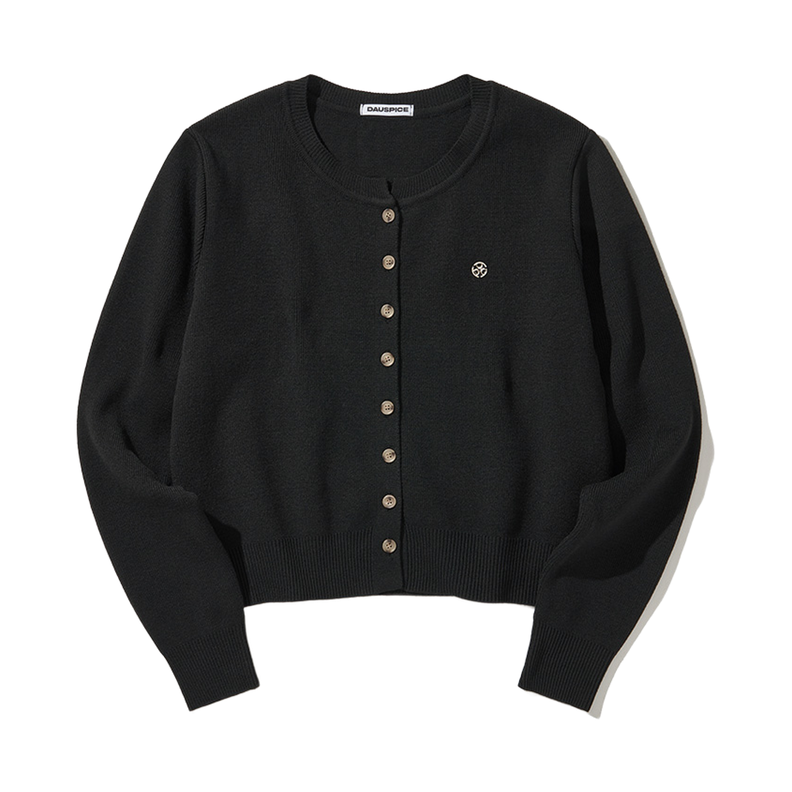 디오스피스 크롭 라운드넥 니트 가디건 블랙(DAUSPICE Cropped round-neck knit cardigan Black)