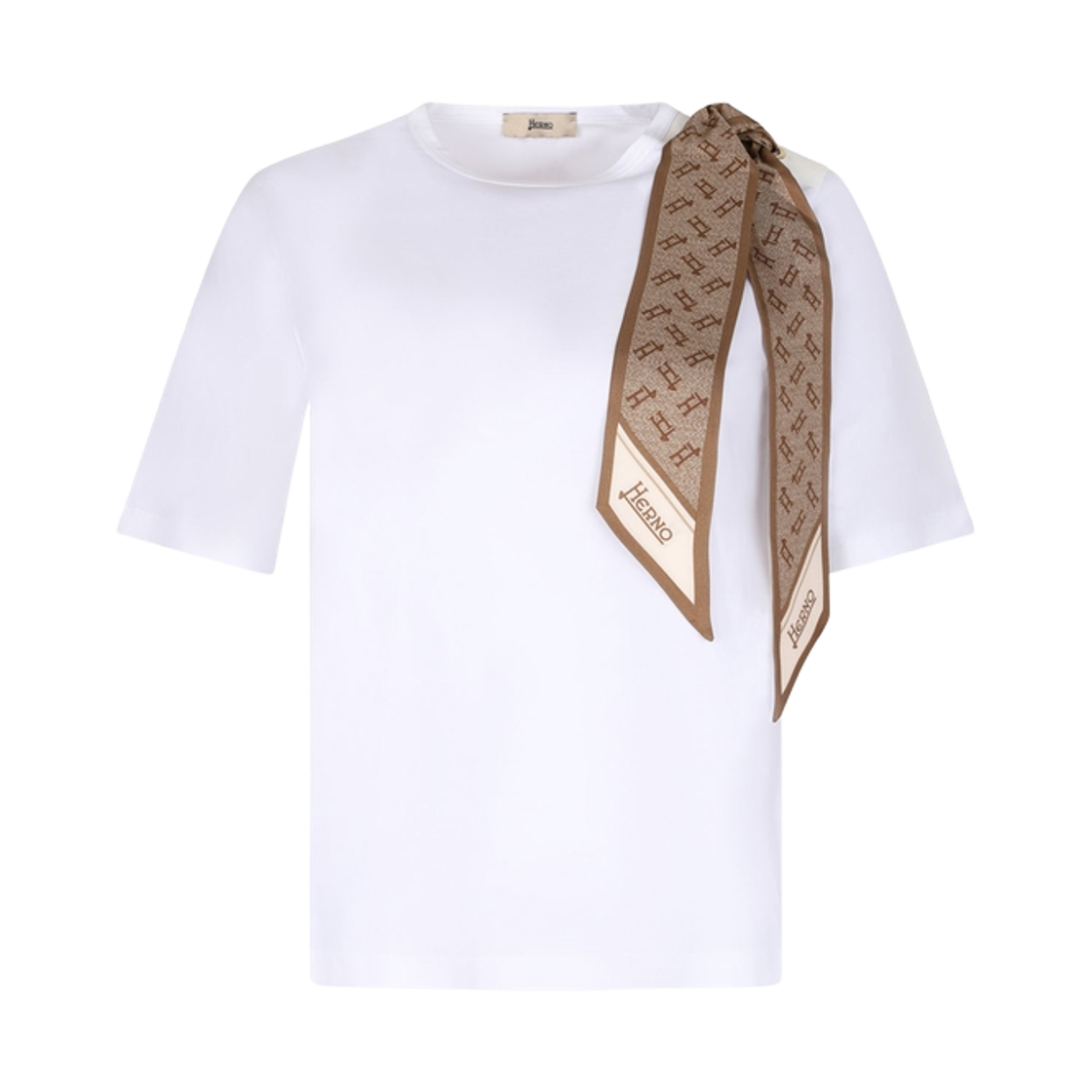 (W) 에르노 스카프 디테일 코튼 티셔츠 화이트((W) Herno Scarf Detail Cotton T-Shirt White)