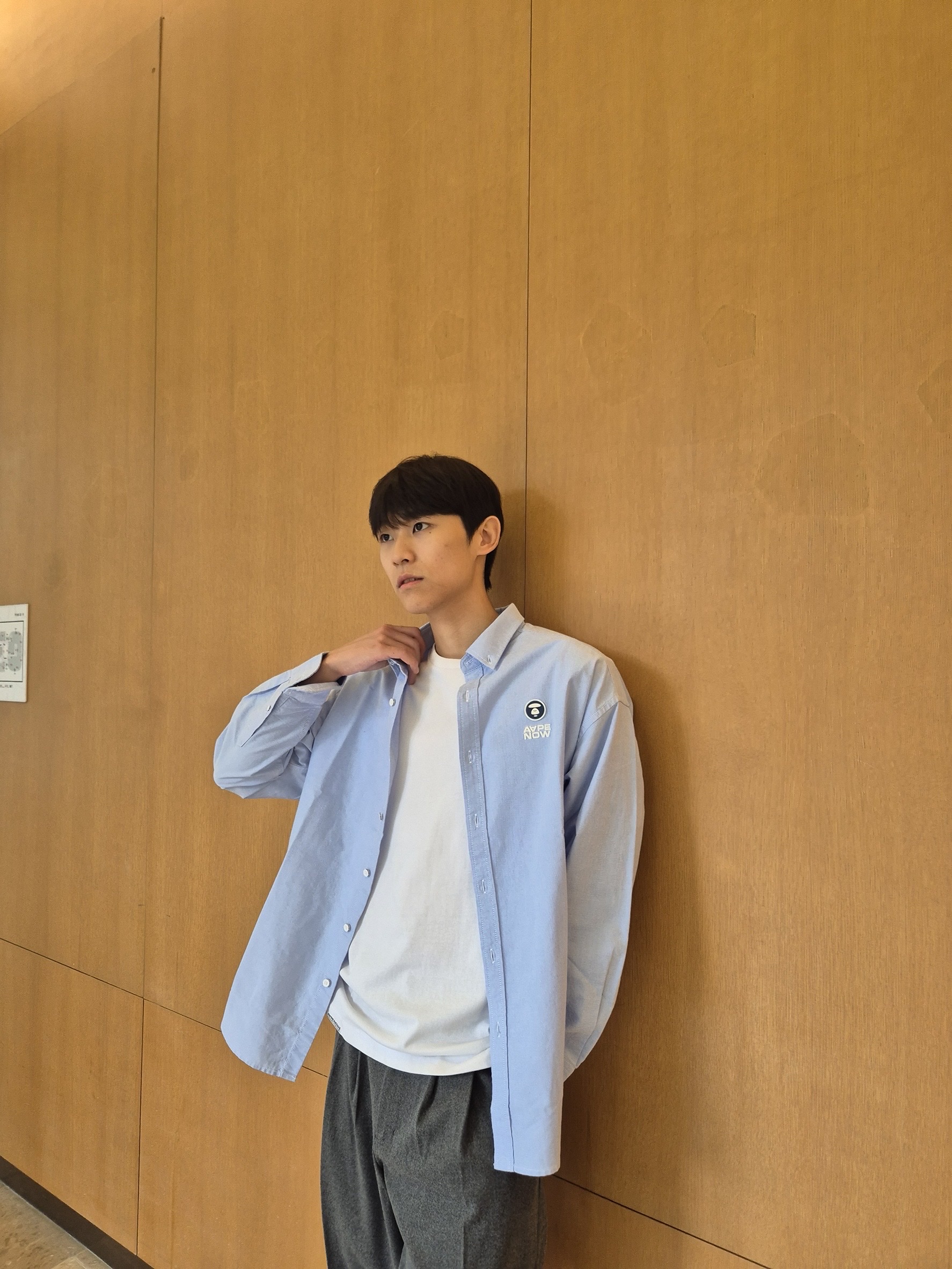 AAPE Now Long Sleeve Shirt Blue - 25FW 착용 스타일 - 2