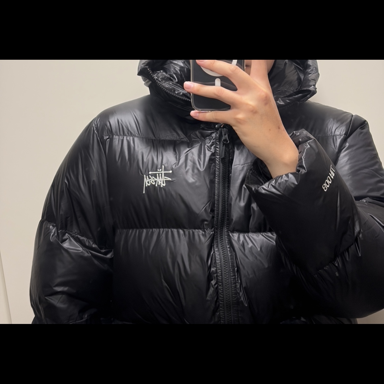 Stussy Down Parka Micro Ripstop Phantom Black, Stussy Micro Ripstop Down Parka Jet Black 착용 스타일 - 2