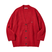 DAUSPICE Oversized V-neck knit cardigan Red