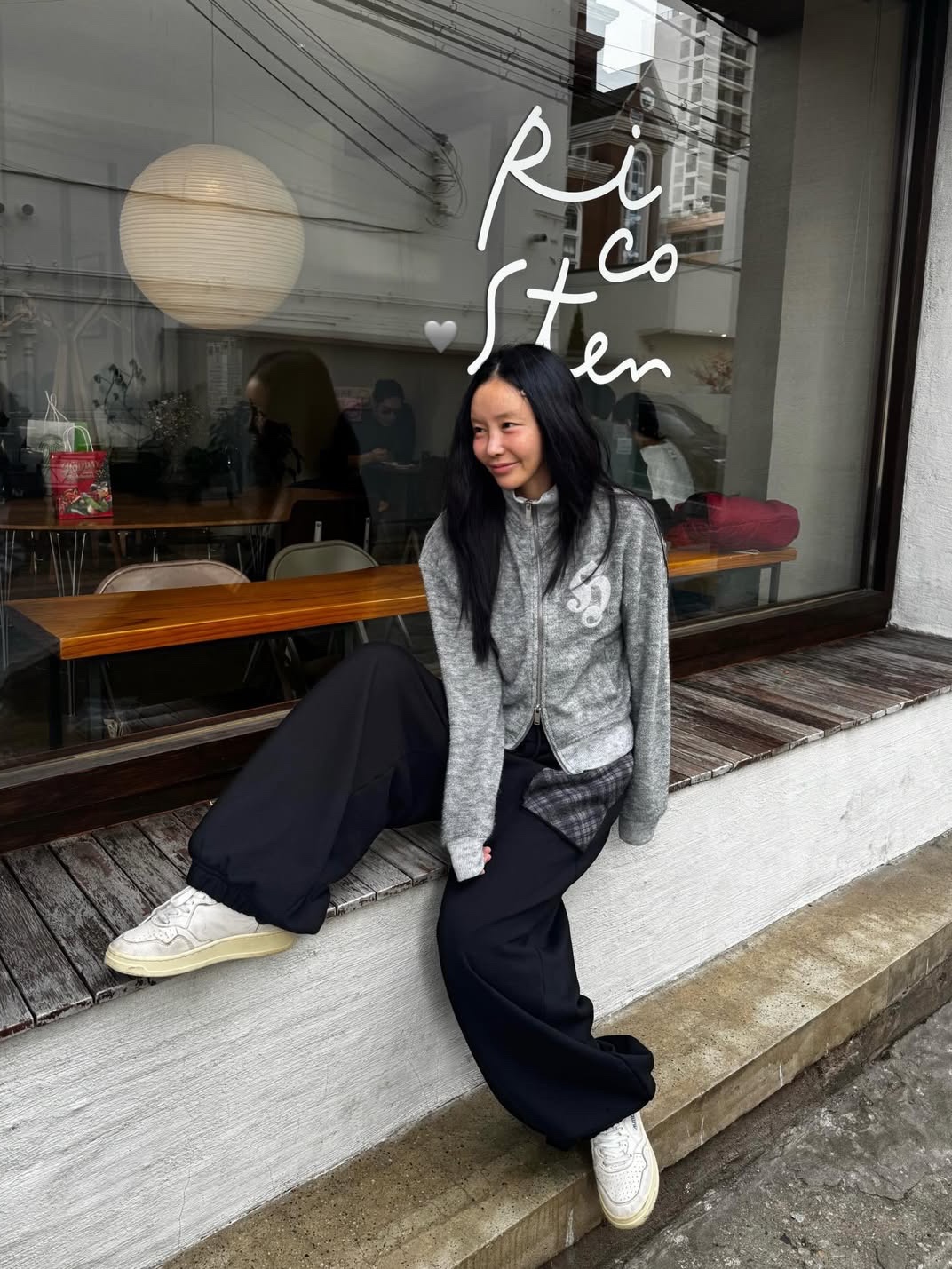 SOMSOC Nova Check Sweat Pants Black, SOMSOC Symbol Terry Knit Zip-Up Melange Grey 착용 스타일