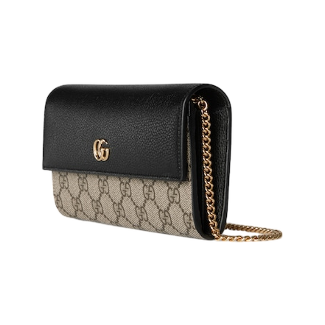 구찌 바이컬러 GG 마몽 월렛 온 체인 블랙 베이지 다크 브라운(Gucci Bi-Color GG Marmont Wallet On Chain Black Beige Dark Brown) - 2