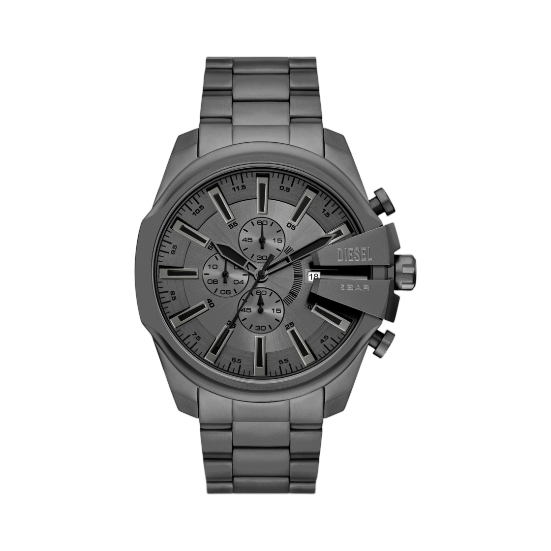 디젤 메가 치프 슬림 크로노그래프 그레이 스테인리스 스틸 워치 다크 그레이(Diesel Mega Chief Slim Chronograph Gray Stainless Steel Watch Dark grey)