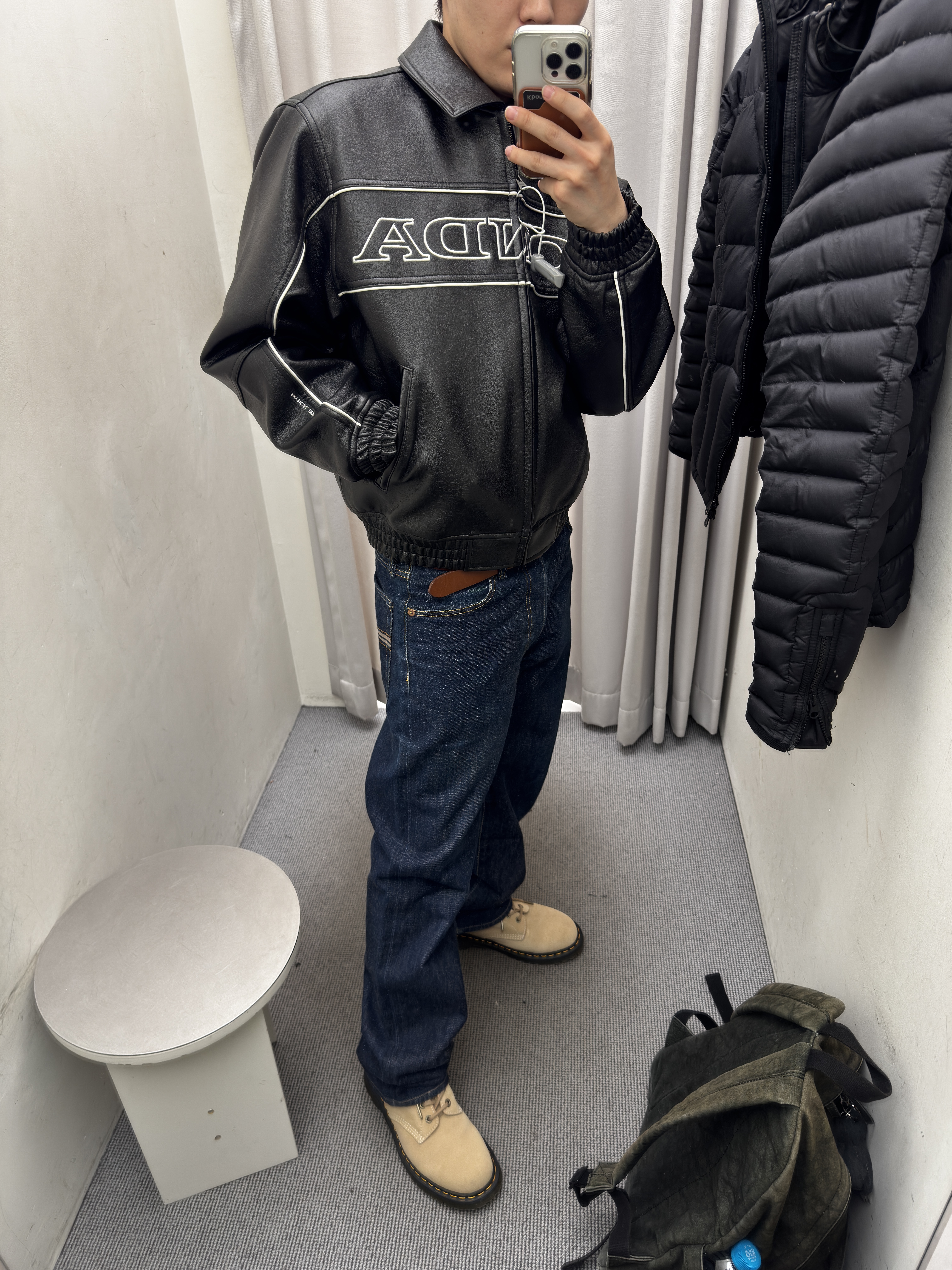 Honda Motorcycle Piping Leather Jacket Black, Stussy Needle Punch Backpack Olive 착용 스타일 - 1