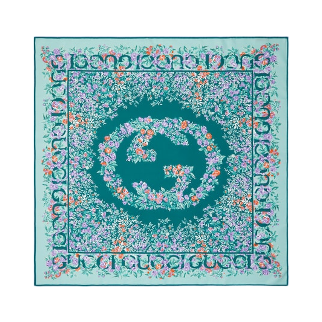 783157-3G001-3971 (W) Gucci Printed Silk Twill Carre Aquamarine Lilac