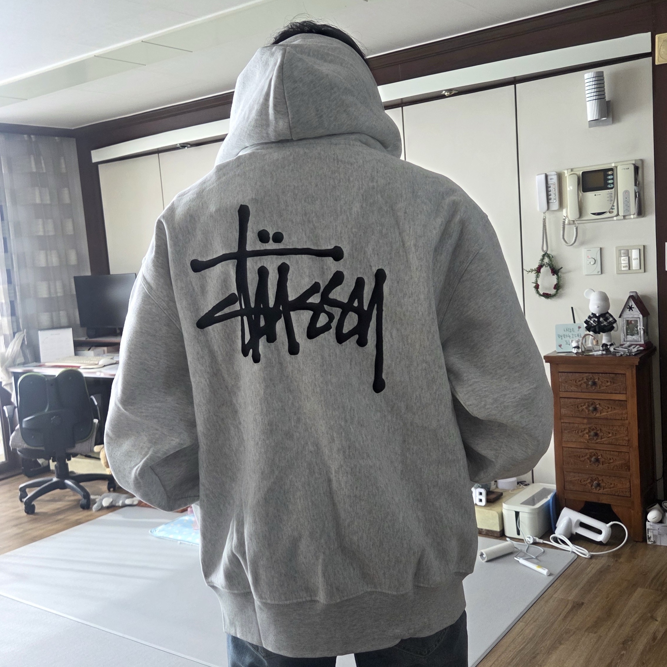 Stussy Basic Stussy Zip Hoodie Ash Heather 착용 스타일