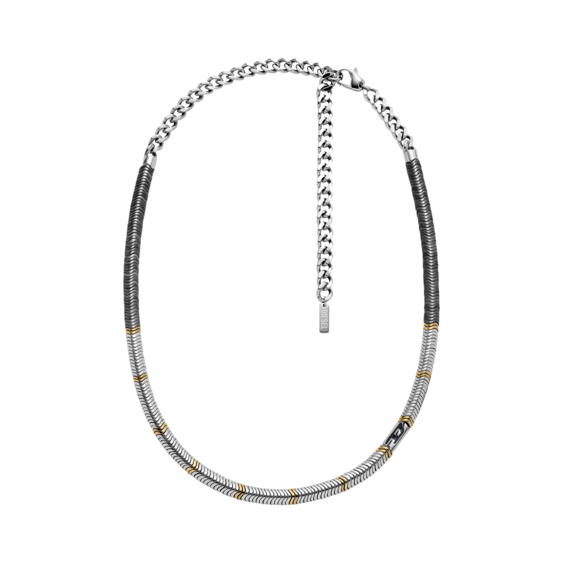DX157500DJW-01 Diesel Hematite Beaded Necklace Silver Gold