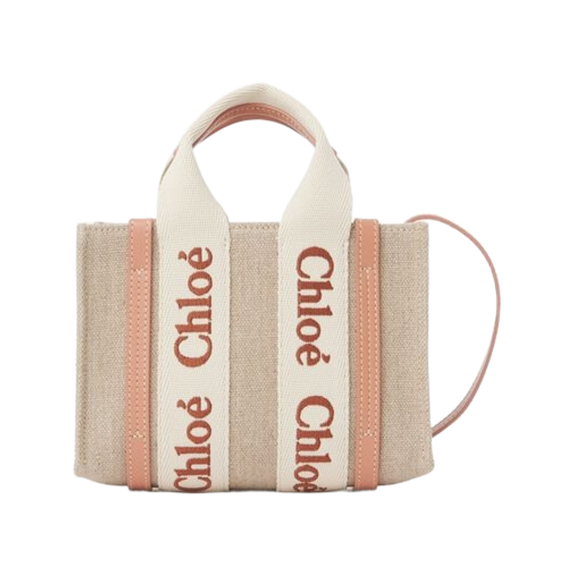 CHC24UP237L17847 Chloe Linen Leather Woody Mini Tote Bag Wooden Orange