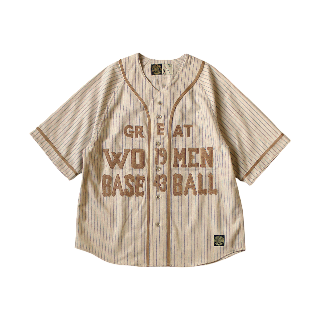 캐피탈 울 스트라이프 씬 그레이트 위민 베이스볼 셔츠 키나리(Kapital Wool Stripe Thin Great Women Baseball Shirt Kinari) - 1