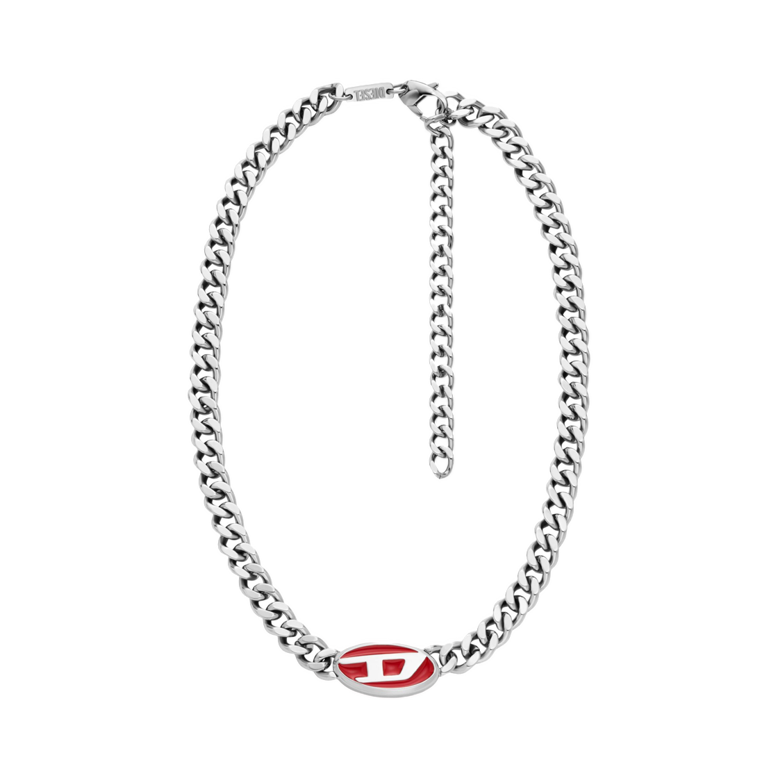 DX144600DJW-01 Diesel Red Enamel Chain Necklace Silver