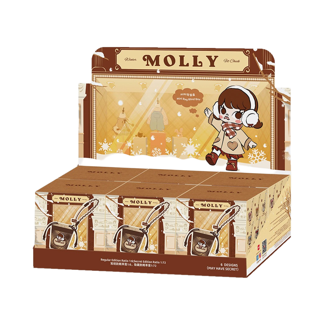 팝마트 베이비 몰리 윈터 핏 체크 시리즈 미니백 미개봉 랜덤박스 (6개입)(Pop Mart Molly Winter Fit Check Series Mini Bag Sealed Case (6 Blind Boxes))