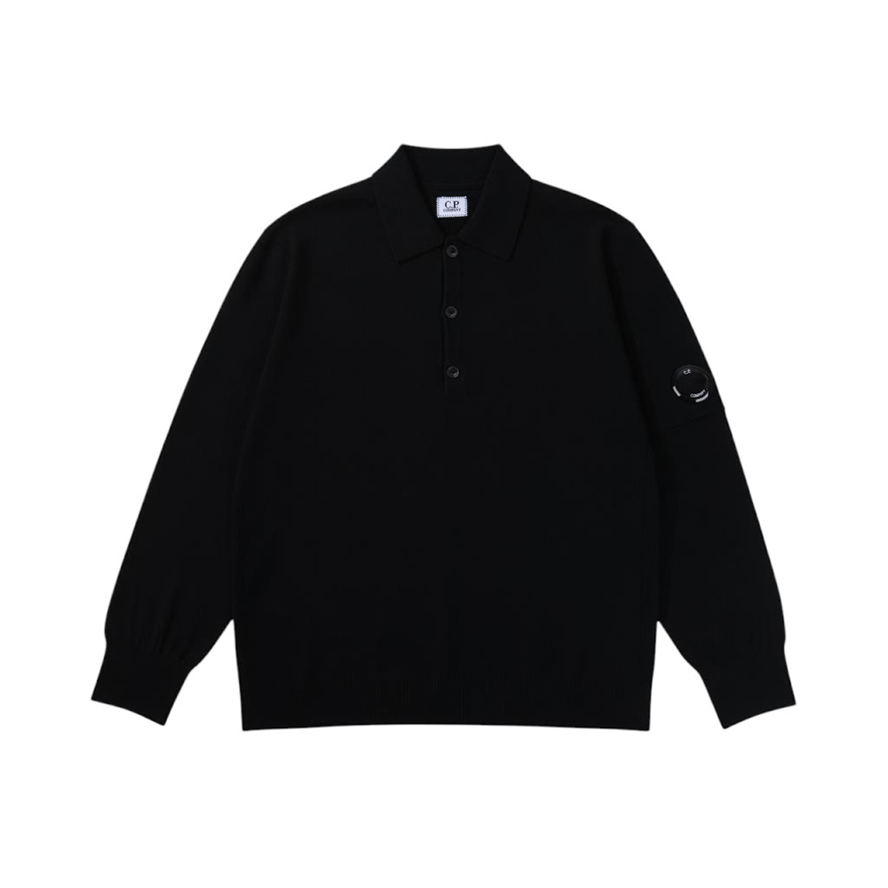 19CMKN038A 005528A 999 [15%쿠폰]C.P. Company Lens Badge Polo Long Sleeve T-Shirt Black