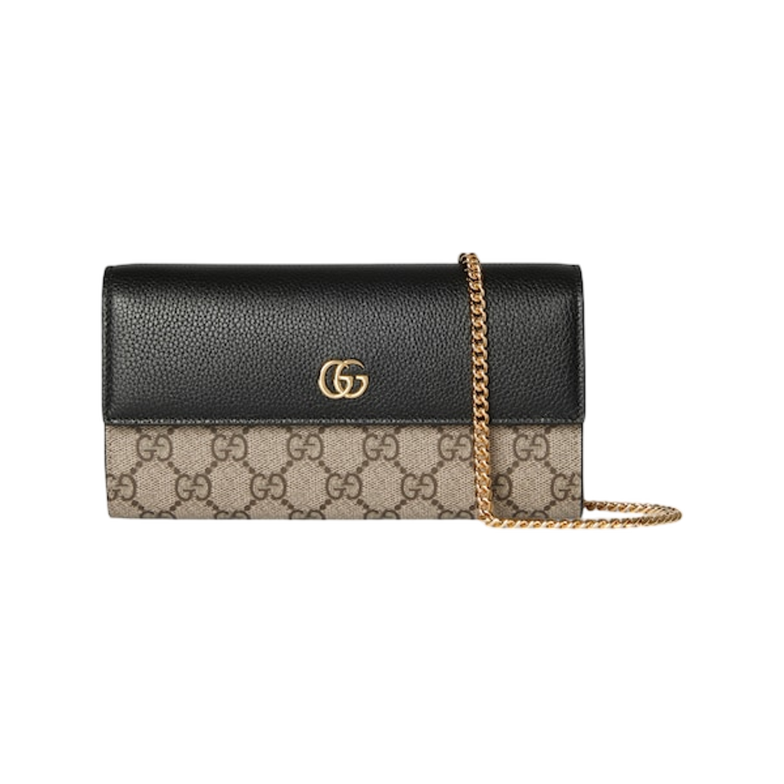 546585-AAE5E-1069 Gucci Bi-Color GG Marmont Wallet On Chain Black Beige Dark Brown