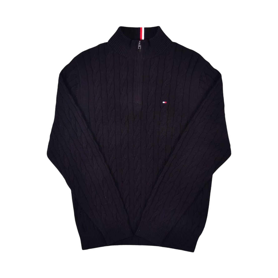 타미 힐피거 케이블 니트 쿼터집 스웨터 블랙(Tommy Hilfiger Cable Knit Quarter Zip Sweater Black)