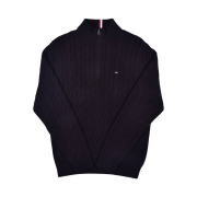 Tommy Hilfiger Cable Knit Quarter Zip Sweater Black