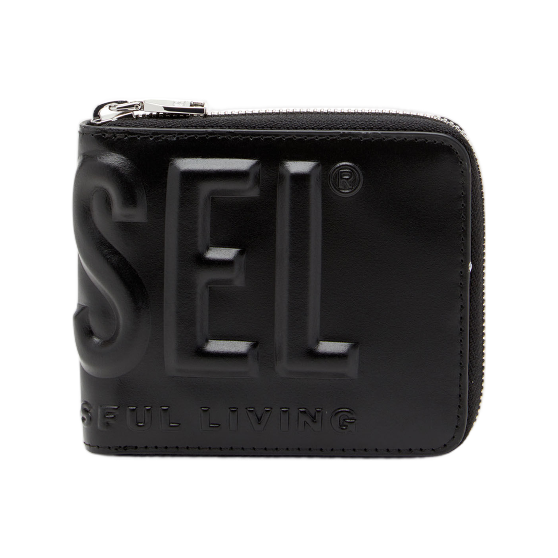 디젤 레더 집 월렛 엠보스 로고 블랙(Diesel Leather Zip Wallet With Embossed Logo Black) - 1