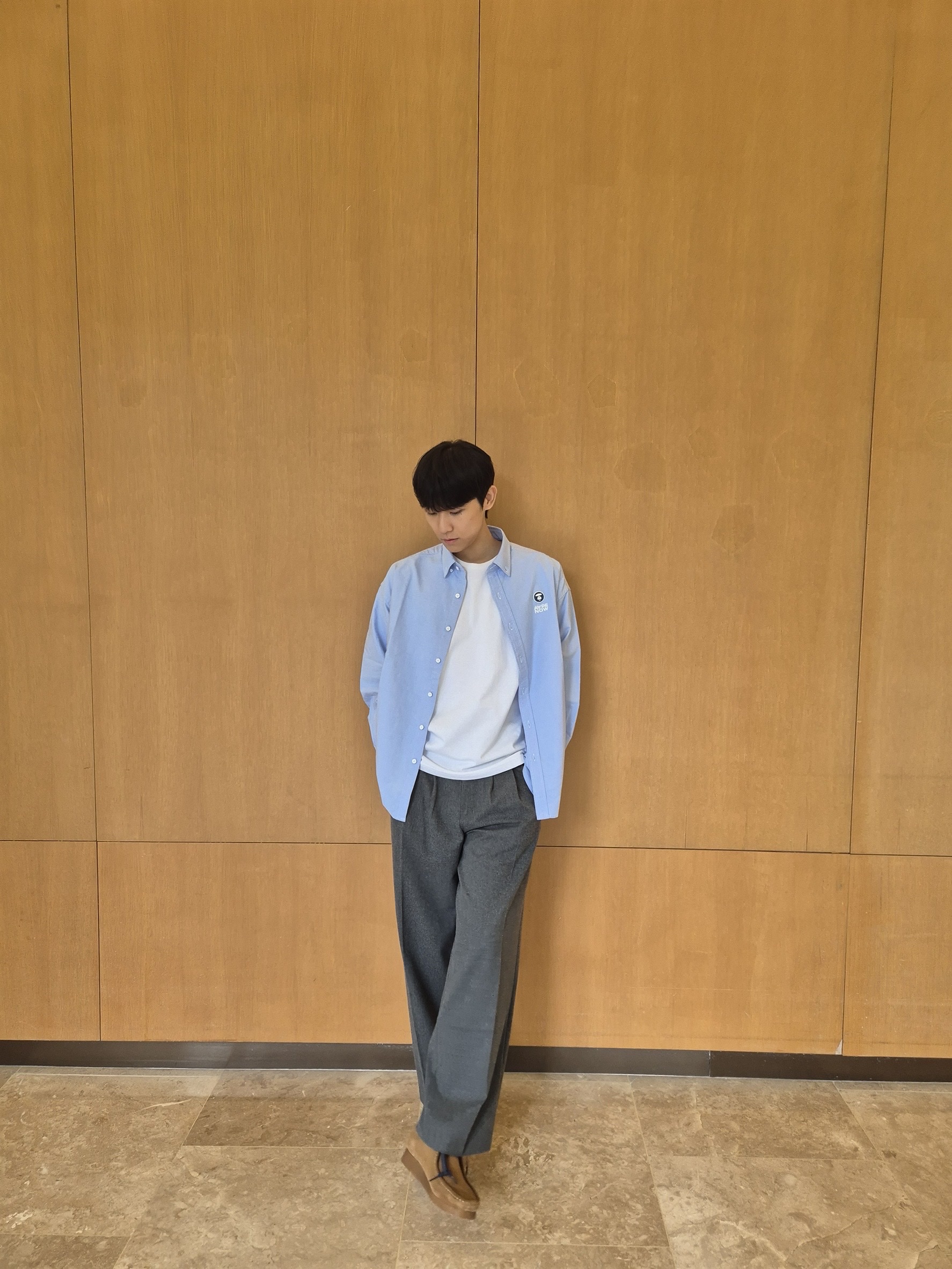 AAPE Now Long Sleeve Shirt Blue - 25FW 착용 스타일 - 4