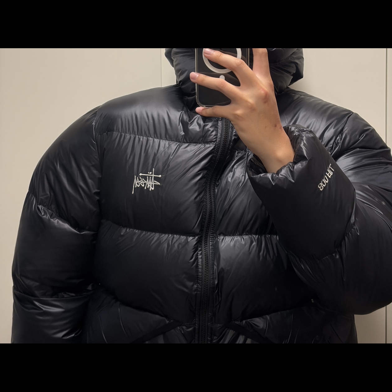 Stussy Down Parka Micro Ripstop Phantom Black, Stussy Micro Ripstop Down Parka Jet Black 착용 스타일 - 1