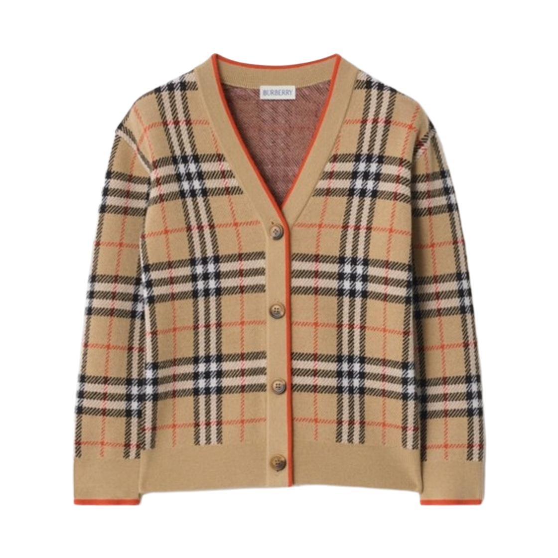 8117179 (Kids) Burberry Check Wool Cardigan Sand Beige